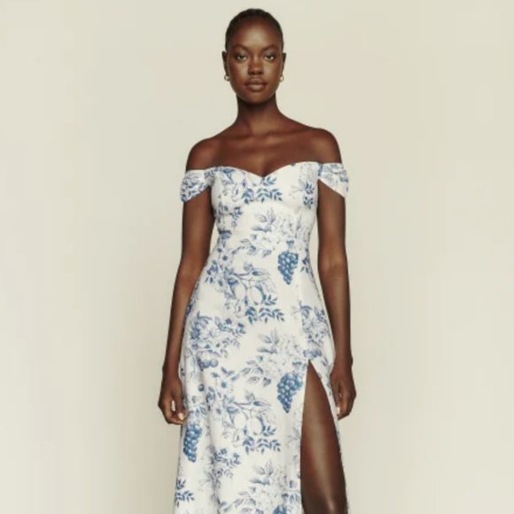 Reformation Blue and White Floral Midi Dress